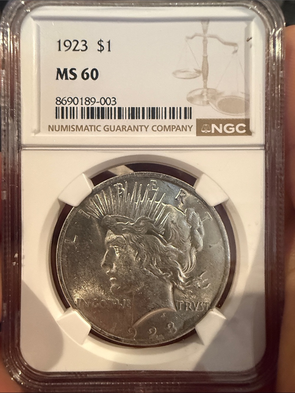 1923 $1 Peace Silver Dollar - MS60 - Silver Tone